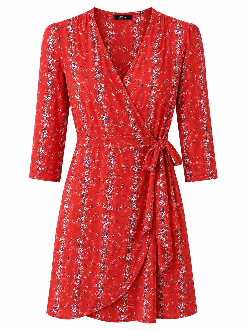 Lisakai Red Floral Long Sleeve Wrap Mini Dress Size S /M
